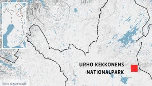 Urho Kekkonens nationalpark finns i Lappland invid ryska gränsen. Urho Kekkonens nationalpark på en karta.
