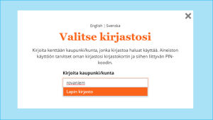 eKirjasto-sivulta pääset yleisten kirjastojen e-aineistoihin. Valitse kuntasi ja sen alta oman kirjastokimppasi. Kuvakaappaus eKirjasto.fi-sivulta: oman kunnan valinta.