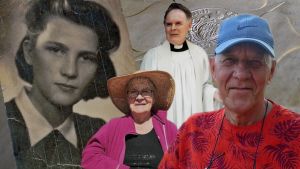 Sveriges Radio Finska har gjort en programserie där anhöriga till de avlidna Finlandsfödda intervjuas. Bildkollage med fyra personer: ett svartvitt gammalt foto på en ung kvinna och tre nya bilder med porträtt på en kvinna och två män.