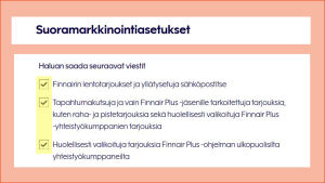 Finnairin sivujen palkki jossa lukee Uusimmat tarjoukset suoraan sähköpostiisi
