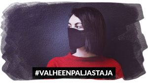 Kuvituskuva maskia pitävästä naisesta
