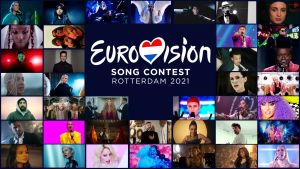 Äänestyskuvassa on kaikki vuoden 2021 edustajat ja Euroviisujen virallinen logo.
