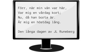 Dikten "Den långa" dagen av JL Runeberg som exempel på dikt i lösenord.