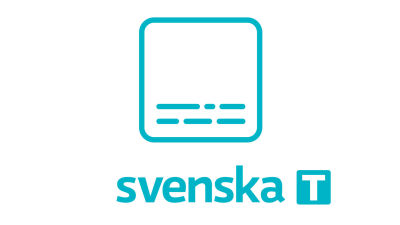 Symbolen består av en turkos fyrkant med rundade hörn. Inne i fyrkantens nedre del två rader med vågräta streck av varierande längd. Under fyrkanten texten Suomi skrivet i turkost. Bredvid texten en turkos fyrkant med bokstaven T i vitt.