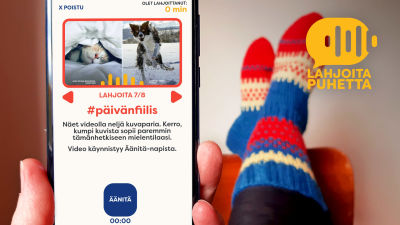 Puhelimen näyttö ja villasukat jalassa