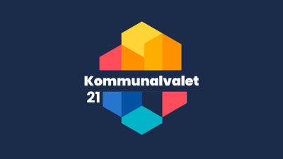 En färggrann logo med silhuetter av hus och texen Kommunalvalet 21.