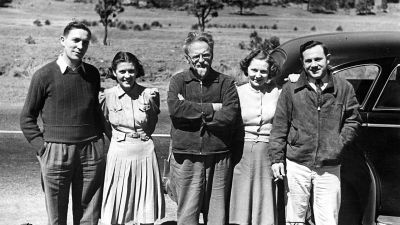 Trotskij i Mexico med amerikanska beundrare, parena DeBoer och Barlett kort före mordet 1940