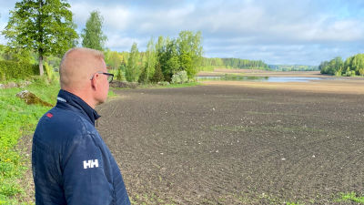 Jordbrukare Johan Cederberg i Pernå vid översvämmad åker