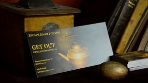 Get Out kan råka illa ut om Finland drabbas av en till våg av coronan. Lapp med escape room Get Out logo