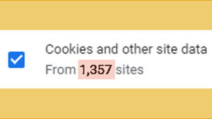 Så här ser det ut när Chromes webbhistorik inte har raderats på flera månader. Kuvakaappaus tietokoneen Chrome-selaimesta: Evästeitä ja muuta dataa on kertynyt 1357 sivustolta.