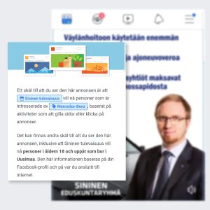 Den blå riksdagsgruppens annons riktar sig till personer som visat intresse för bilmärket Mercedes-Benz. Skärmdump av Facebookannons för blå riksdagsgruppen