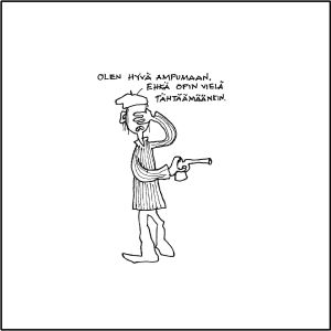 Lassi Rajamaan musiikkiaiheinen pilapiirros.