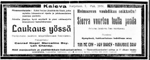 Elokuvateatteri Kalevan mainos.