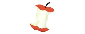 Kuvitus: hedelmäpelin omena syötynä