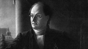 Kirjailija Johan Ludvig Runeberg (1804-1877), muotokuva. Maalaus: Johan Knutson, 1848. Osasuurennos. 