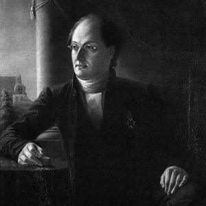 Kirjailija Johan Ludvig Runeberg (1804-1877), muotokuva. Maalaus: Johan Knutson, 1848. Osasuurennos. 