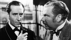 Detektiven Sherlock Holmes både är och har varit en populär fanfictionkaraktär. Basil Rathbone ja Nigel Bruce elokuvassa Sherlock Holmesin seikkailut (1939)