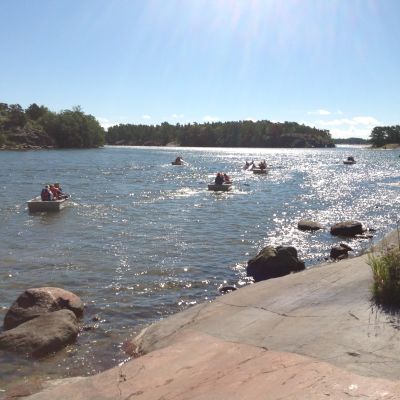 Deltagarna ror ut efter plankton.