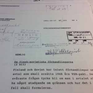 Rapport från Sveriges ambassad i Helsingfors om nytt avtal med Sovjet 1991.