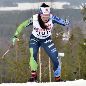 Krista Pärmäkoski fick nöja sig med en bronspeng. Krista Pärmäkoski i FM-spåret.