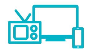 Symboli-kuva, jossa radio, televisio ja kännykkä.