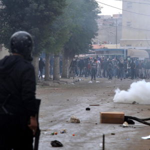 Upplopp i staden Tebourba i Tunisien.