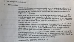 Regionförvaltningsverkets inspektionsrapport från m/s Gabriella 6.2.2018. inspektionsberättelse om vilotider ombord