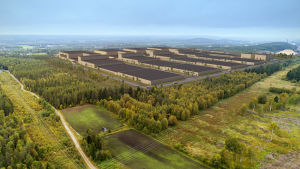 Pressbild från Northvolt över hur det planerade fabriksområdet i Skellefteå ska se ut.