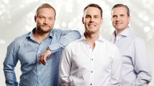 Mikael, Bert och Mathias som matchas ihop med singlarna i stora bilden. Mikael, Bert och Mathias är tre av singlarna i tv-serien Gift vid första ögonkastet.