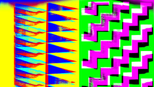 abstakti, värikäs työ, jossa paljon geometrisia kuvioita
