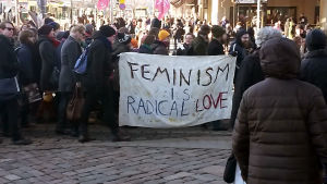 feminism 2016 Demonstration mot regeringens nedskärningar. Helsingfors 12.3.2016: