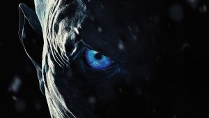 Vem var den här filuren? Vad ville han? Game of Thronesin seitsemännen kauden posteri. Yön kuninkaan sininen silmä.