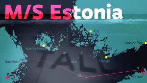 Estonia förliste ute på öppet hav. Efter att bogvisiret lossnat tog det mindre än en timme för fartyget att gå under. Rutten M/S Estonia åkte mellan Estland och Sverige