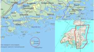 Raseborgs stad har utarbetat en ny generalplan för östra delen av Jussarö. Karta som visar Jussarös placering, samt det aktuella området i planläggningen.