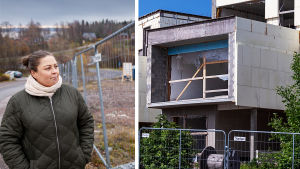 Kaksi kuvaa: vasemmalla Minna Ruolanto, oikealla keskeneräiset rakennukset.