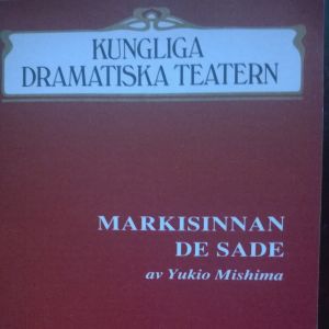Programbladspärmen från 1989. Prrogrambladet till Markisinnan de Sade, Dramaten 1989.