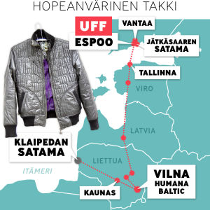 Kartta hopeanvärisen takin liikkeistä Baltiassa.