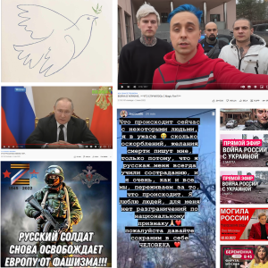 Collage av skärmdumpar tagna från ryska sociala medier.