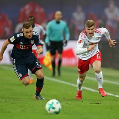 Joshua Kimmich ja Timo Werner juoksukilpailussa.
