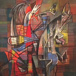 Jeanne Mammen. Trompetender Hahn (Trumpetande tupp), ca1943-45 Jeanne Mammen. Trompetender Hahn (Trumpetande tupp), ca1943-45