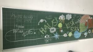 Vårterminen 2015 var den sista i Ristikari. svarta tavlan i nedlagda Ristikari skola i Jakobstad