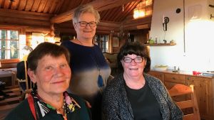 Laila Voutilainen, Elina Leino och Tuire Engblom har ingen tröskel då det gäller att öppna munnen på svenska. Kafferuåtsideltagarna Leila Vuotilainen, Elina Leino och Tuire Engblom poserar framför kameran