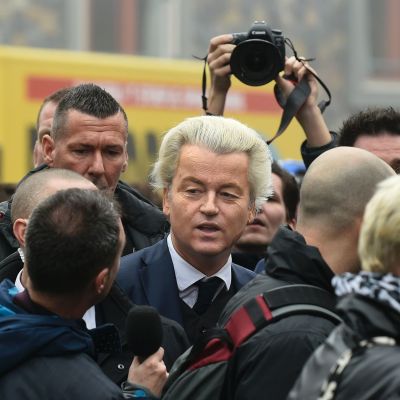 Det nederländska högerpopulistiska Frihetspartiets ordförande Geert Wilders inledde sin valkampanj inför parlamentsvalet i staden Spijkenisse utanför Rotterdam den 18 februari 2016.