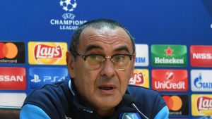 Det gick inget vidare för Napoli i Champions League-gruppspelet, sex poäng på sex matcher. Maurizio Sarri under en presskonferens.