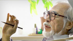 Unten ja hulluuden valtakunta, dokumenttielokuva Ghibli-studiosta. Kuvassa Hayao Miyazaki.