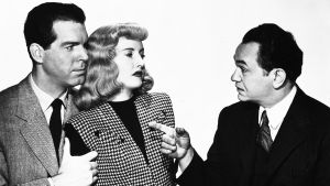 Fred MacMurray, Barbara Stanwyck ja Edward G. Robinson elokuvassa Nainen ilman omaatuntoa