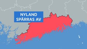 Nyland spärras av. Karta där man ser hur Nyland spärras av från resten av Finland.