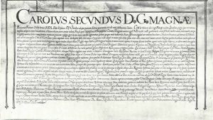 Detta dokument, skrivet 1666 på latin, kan leda till att europeiska, eller åtminstone vissa belgiska, fiskare får fortsätta fiska i brittiska vatten efter brexit. Bild på det gamla dokumentet som låter fiskare från Brygge i Belgien fiska i brittiska vatten.