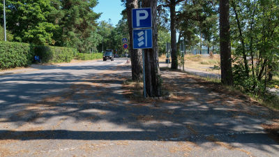 Bild av skylt som tillåter snedparkering.