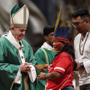Påven mötte katoliker från Amazonas under mässor i samband med biskopssynoden i Amazonas i oktober 2019.